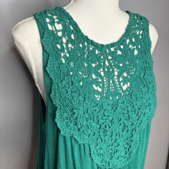 Maurices Women's Teal Green Sheer Beaded Tank Top Crochet Sequin Lace M Keyhole - Picture 2 of 10
